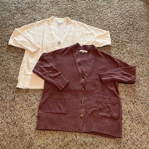 Set of 2 Slub-knit Loft Cardigan Sweaters size Large, excellent condition